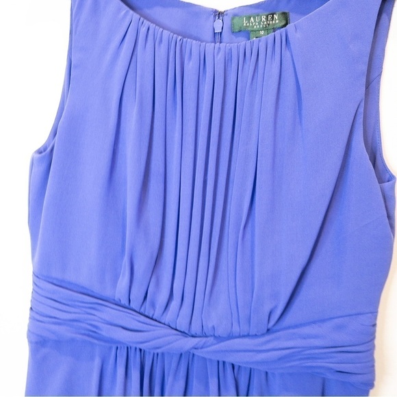 Lauren Ralph Lauren Womens Size 10 Sleeveless Chiffon Dress Pleated Blue Wedding - Picture 3 of 11